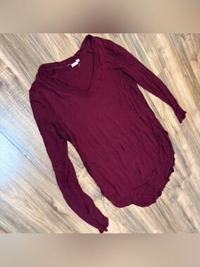 Rag  Burgundy Long Sleeve V-Neck Top Size S